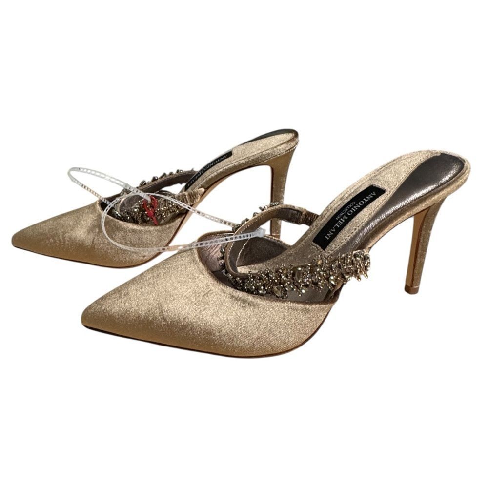 ANTONIO MELANI Tan Velvet Crystal Embellished Heels - Picture 8 of 11